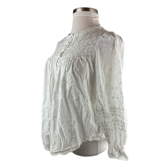 Torrid Cotton Clip Dot Collarless Lace Trim Long Sleeve Top White Plus Size 1 1X - Picture 4 of 9